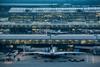 Heathrow Airport, Terminal 5 complex viewed from control tower, February 2018