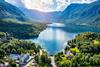 Aerial,View,Of,Bohinj,Lake,In,Julian,Alps.,Popular,Touristic