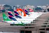 Airline,Tails,Line,Up,Of,Azul,Latam,Gol,And,Swiss
