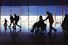 Silhouette,Of,Man,In,Wheelchair,And,People,Carrying,Luggage,And