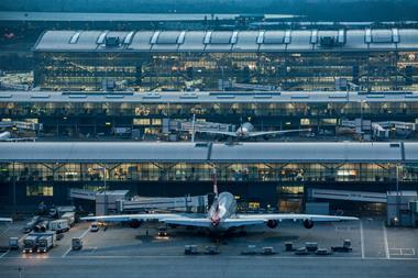 Heathrow Airport, Terminal 5 complex viewed from control tower, February 2018