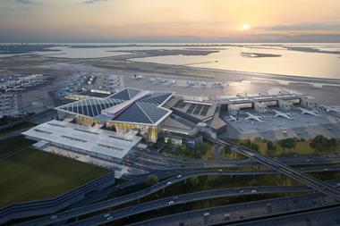 New Terminal One exterior aerial rendering