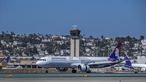 Aircraft in front of FAA Tower at SAN