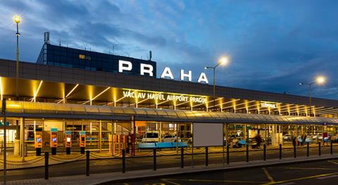 Illuminated,Building,Of,Terminal,1,Of,Vaclav,Havel,Airport,Prague