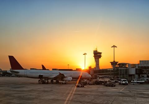 Scenic,Sunrise,Over,Airport,Airside,Apron,With,Airport,Terminal,Building