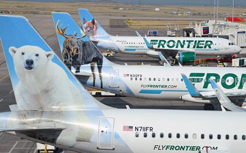 Denver,Colorado,Circa,September,2018.,Frontier,Airlines,With,Aircraft,At