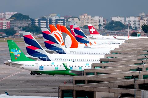Airline,Tails,Line,Up,Of,Azul,Latam,Gol,And,Swiss