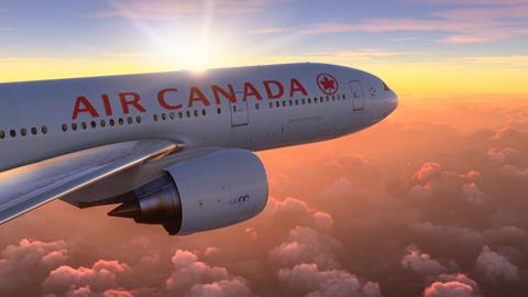Commercial,Boeing,777-200,Air,Canada,Flying,Over,The,Amazing,Sunset,