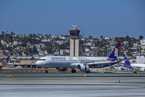 Aircraft in front of FAA Tower at SAN