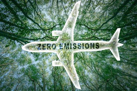 Icon,Of,A,Commercial,Airplane,With,The,Words,'zero,Emissions'