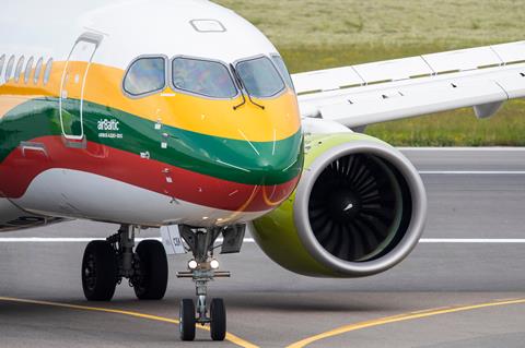 Vilnius/lithuania,June,18,,2020,Yl-csk,Air,Baltic,Airbus,A220-300.,Painted