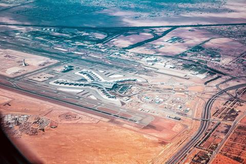 View,From,An,Airplane,Window,At,Abu,Dhabi,International,Airport,
