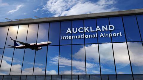 Jet,Aircraft,Landing,At,Auckland,,New,Zealand,3d,Rendering,Illustration.