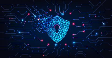 Cyber,Security,Destroyed.shield,Destroyed,On,Electric,Circuits,Network,Dark,Blue.cyber