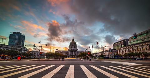 Dramatic,Sky,Over,San,Francisco,City,Hall,At,Sunset,,California